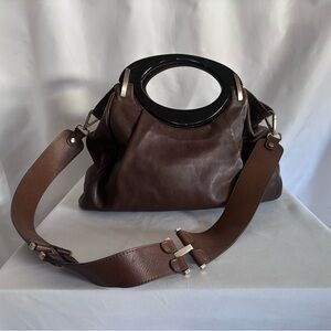 Marni tote with Resin handles and leather strap.